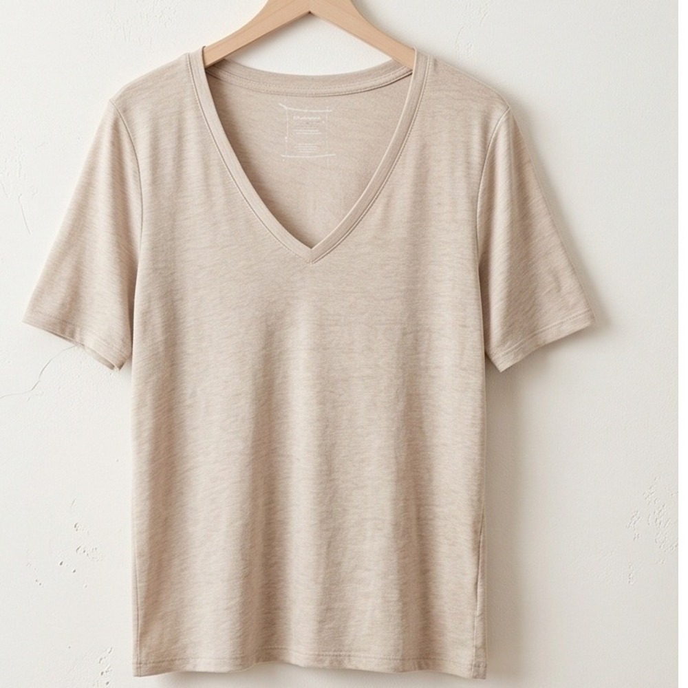 Lane Bryant 26/28 Supima Cotton V-Neck Slub T-Shirt Beige Plus Size NWT‎